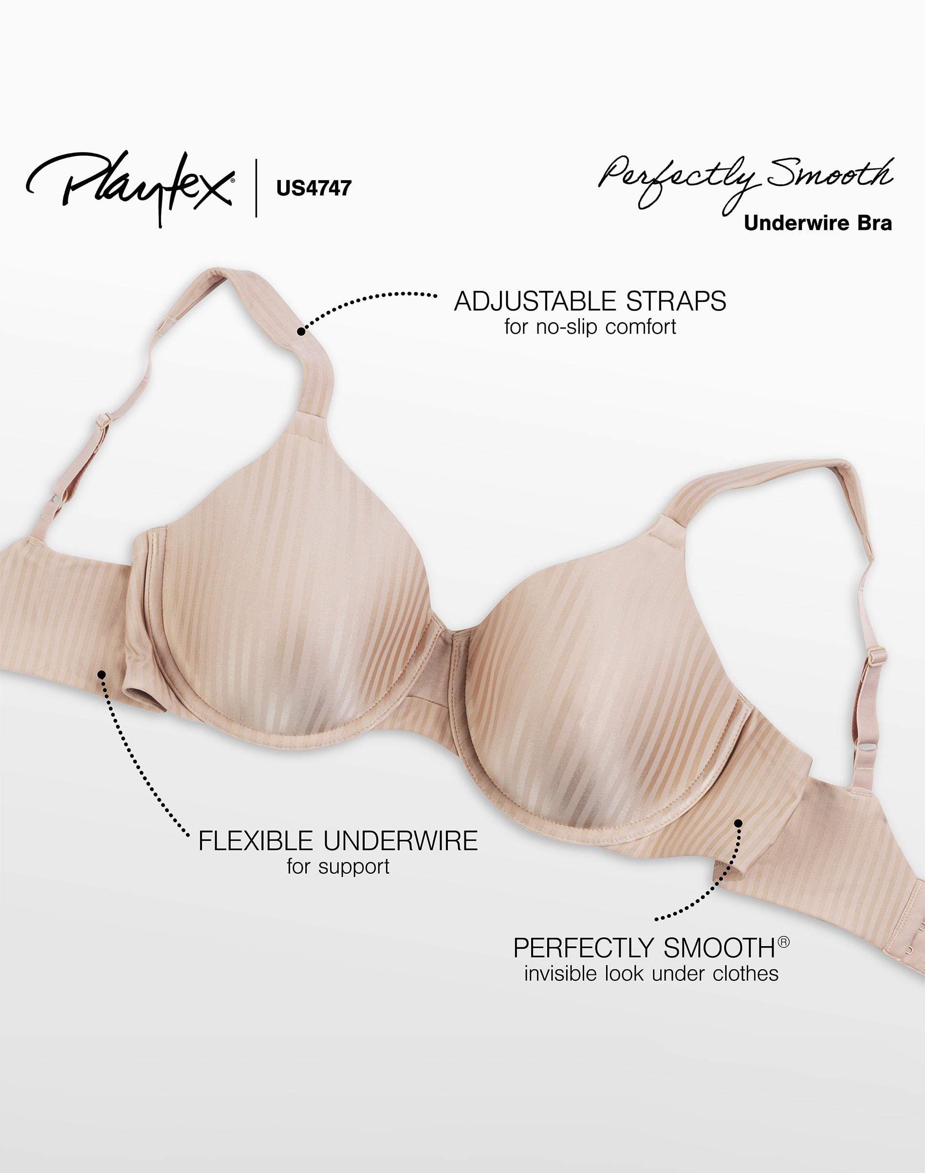 Playtex Secrets Underwire Bra Perfectly Smooth T-Shirt Smoothing Womens 4747