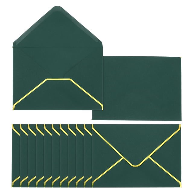 Uxcell 50 Pack A6 Envelopes, 4x6 Card V Flap Envelope Round Edge Valentine Envelopes with Gold Border for Office Wedding Card Invitations Graduation Party Gift, Dark Green