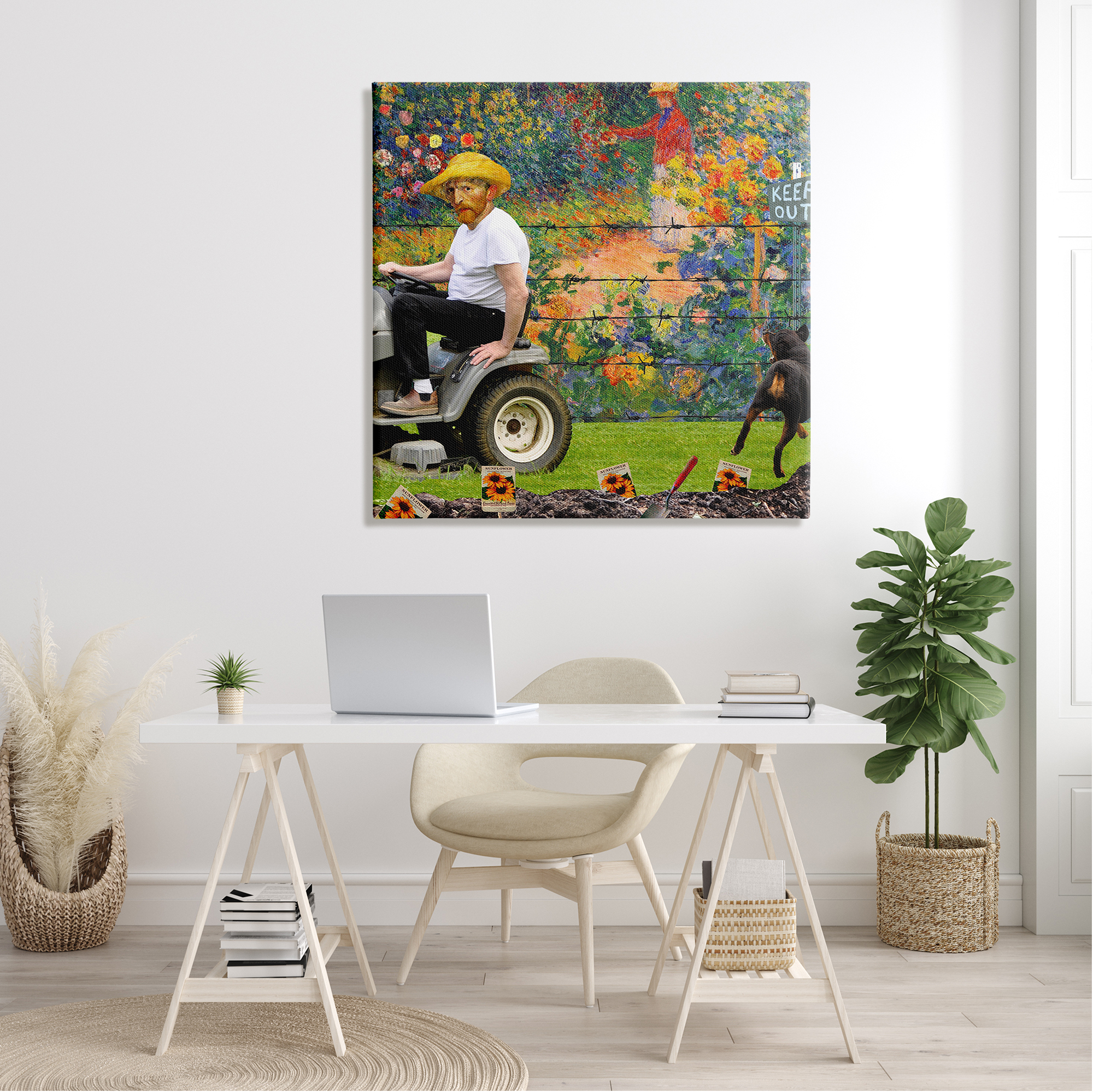 Van Gogh Gardening Flowers Farmer Dog Collage Botanical & Floral Graphic Art Gallery-Wrapped Canvas Print Wall Art