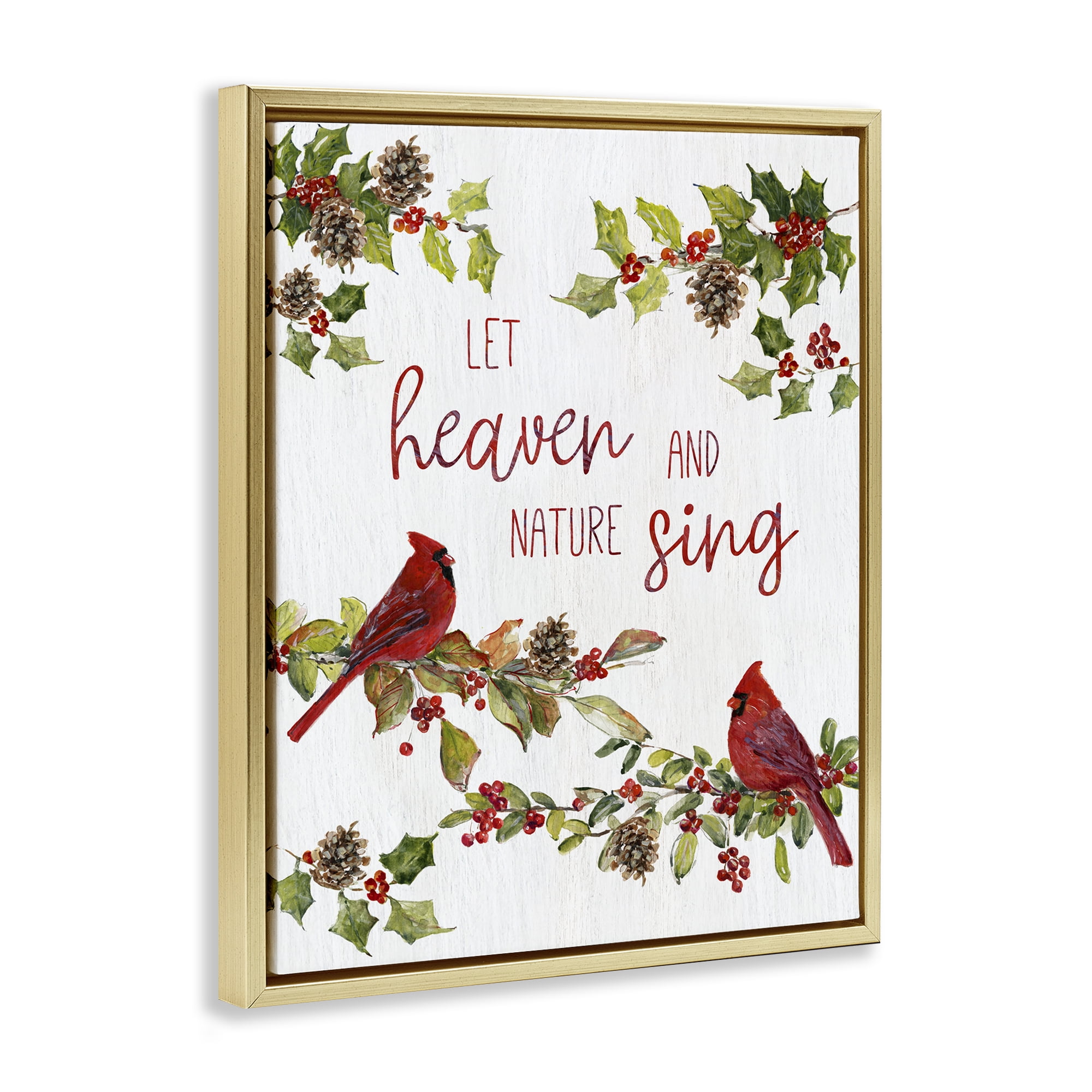 Stupell Industries Heaven & Nature Sing Holiday Painting Gold Floater Framed Canvas Art Prints Wall Art, 25 x 31