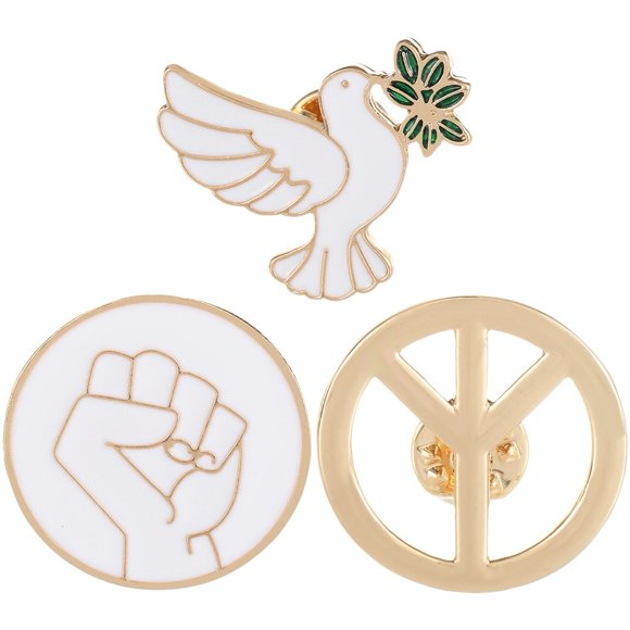 Jiibva 3Pcs Peace Symbol Brooches Elegant Lapel Pins Metal Backpack Badges Peace Sign Charms for Hippie Party Dance Banquet
