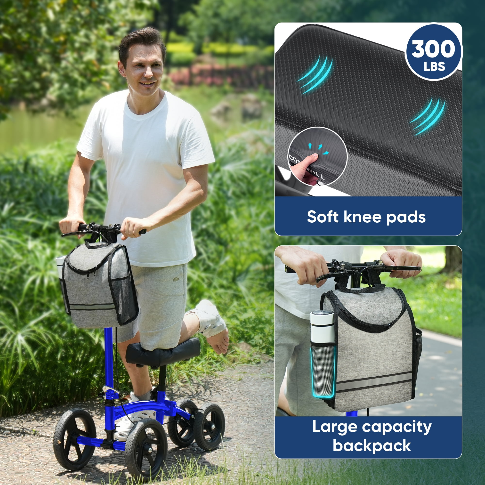 COSYWILL Steerable Knee Scooter,Economy Knee Walker,All Terrain Foldable Medical Scooter for Foot Injuries Crutches Alternative,Blue
