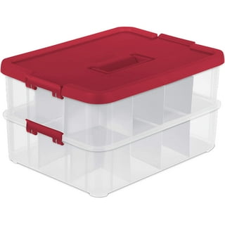 Tribello Stack & Carry 2 Layer Handle Box, Clear Plastic Stackable Case  with Lid and Blue Handle - for Organization, Size 14 x 10 x 7- Made in USA