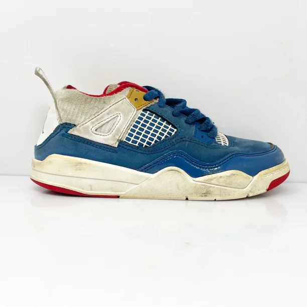 Ni - ke Ni - ke Boys Air Jordan 4 DR6953-400 Blue Basketball Shoes Sneakers Size 1Y