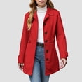 thumbnail image 2 of Quealent Pea Coats For Women Wool Blend Thicken Stand Collar Single Breasted Trench Coat Fashion A-Line Fall Winter Jackets Red for Size L, 2 of 6