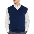 thumbnail image 2 of ZTGD Sleeveless Loose Warm Sweater Vest Men Solid Color V-neck Pullover Waistcoat for Daily Wear, 2 of 8