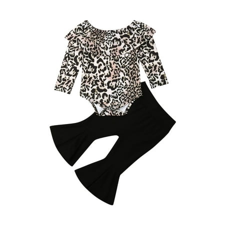 

Yinyinxull 2PCS Toddler Baby Girls Autumn Clothes Leopard Romper Tops+Long Pants Outfits Black 12-18 Months