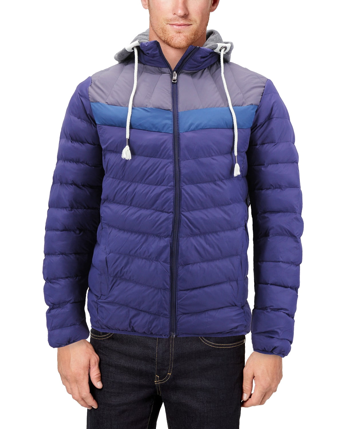 VKWEAR - Men's Retro Puffer Rain Coat Removable Hood Lightweight Zipper Slim Fit Jacket (Light 