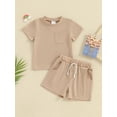 thumbnail image 3 of Musuos Toddler Boys Summer Casual Outfits 6 12 18 24M 3Y Solid Color Short Sleeve T-Shirt and Elastic Shorts 2 Piece Set, 3 of 10