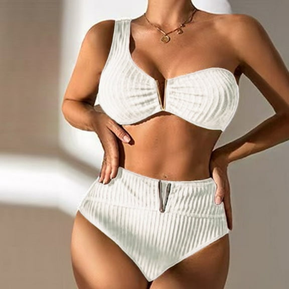 Youyipin womens swimsuits Women's Ribbed Bikini Sets One Shoulder Top with High Waist Two Piece bathing suit for women