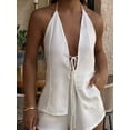 thumbnail image 5 of Gdvsclr Women'S Summer Solid Loose Fit Sexy- Backless Halter Tie Front Tops and High Waisted Shorts 2 Piece Cream White S, 5 of 8