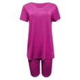 thumbnail image 2 of Cotonie Women's Athletic Set 2 Pieces Outfits Solid Color Casual Summer Short Sleeve Crew Neck Tops + Shorts Sweatsuit Sets, 2 of 8
