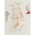 thumbnail image 5 of Toddler Baby Girl Summer Clothes Set 6 9 12 18 24 Months 2T 3T Bow Embroidery Tie-Up Camisole Tops with Solid Long Pants 2Pcs Outfit, 5 of 9