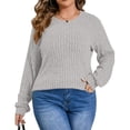 thumbnail image 5 of Frostluinai Plus Size Tops for Women Long Sleeve Ribbed Knit Pullover Crew Neck Casual T Shirts Basic Solid Color Shirts Split Curved Hem Tees, 5 of 8