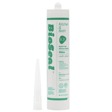 White BioSeal Waterproof 100% RTV Silicone Sealant Caulk Kitchen and Bath Grade, No Odor No Color Change 10.1 Ounce Cartridge, White (Pack of 1)
