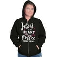 thumbnail image 3 of Jesus in Heart and Coffee in Veins Zip Hoodie Sweatshirt Women Brisco Brands L, 3 of 5