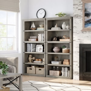 Acekid 5 Tier Book Shelf - Farmhouse Book Case, 67.4" Tall Storage Shelf, Wooden Bookshelves for Living Room & Home Office, 31.5" W x 12.8" D, Grey