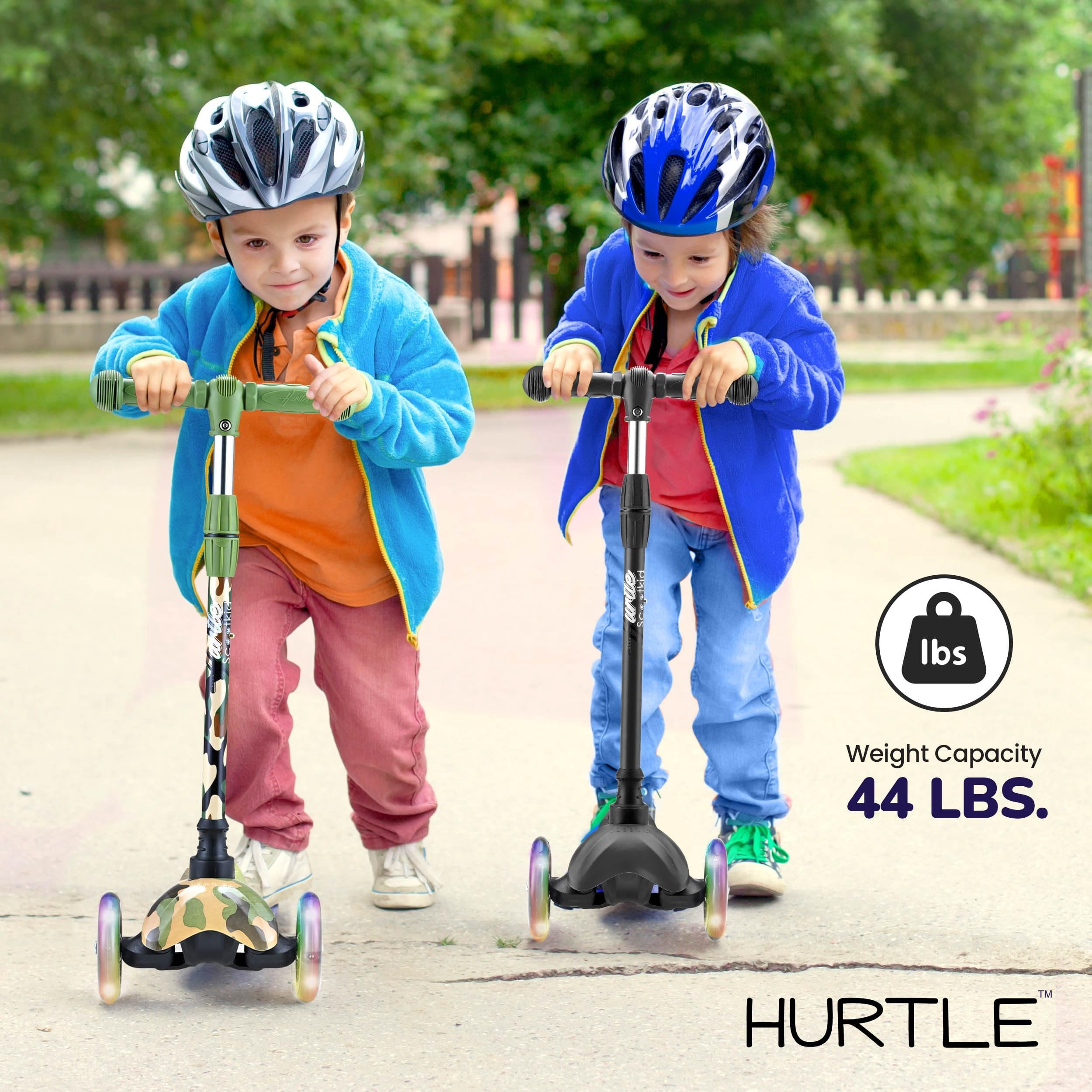 Hurtle Mini Kickboard Scooter for Kids - Height Adjustable 25''-28'', Lightweight 3-Wheels with LED Light-up, Anti-Slip,Indoor/Outdoor Fun, Micro-Scooter for Ages 2-5