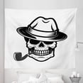 thumbnail image 1 of Skull Smoking Tapestry, Human Skeleton Head Depicted as Gentleman Wearing a Fedora Hat, Fabric Wall Hanging Decor for Bedroom Living Room Dorm, 5 Sizes, White and Charcoal Grey, by Ambesonne, 1 of 1