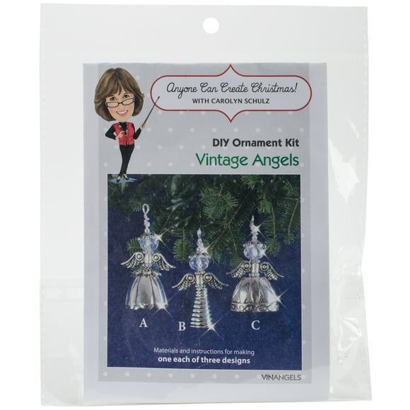 Solid Oak Nostalgic Christmas Beaded Crystal Ornament Kit-Vintage Angels Makes 3
