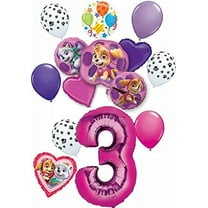 Paw Patrol Party Supplies Skye and Everest Pups 3rd Birthday Balloon Bouquet Decorations Pink Number 3