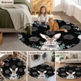 thumbnail image 3 of Round Rug 5ft Area Rug, Easter Bunny Eucalyptus Leaves Area Rugs for Living Room Bedroom, Flowers on Black Floor Mat Non-Slip Non-Shedding Carpet Indoor Accent Rugs, 3 of 9