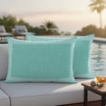 thumbnail image 4 of Bluish Green Retro Greek Key Outdoor Waterproof Pillow Covers, Greece Ancient Rustic Geometric Decorative Rectangle Throw Pillowcase Sofa Cushion Sham for Patio/Couch/Chair, 20"x12" 2 Pack, 4 of 8