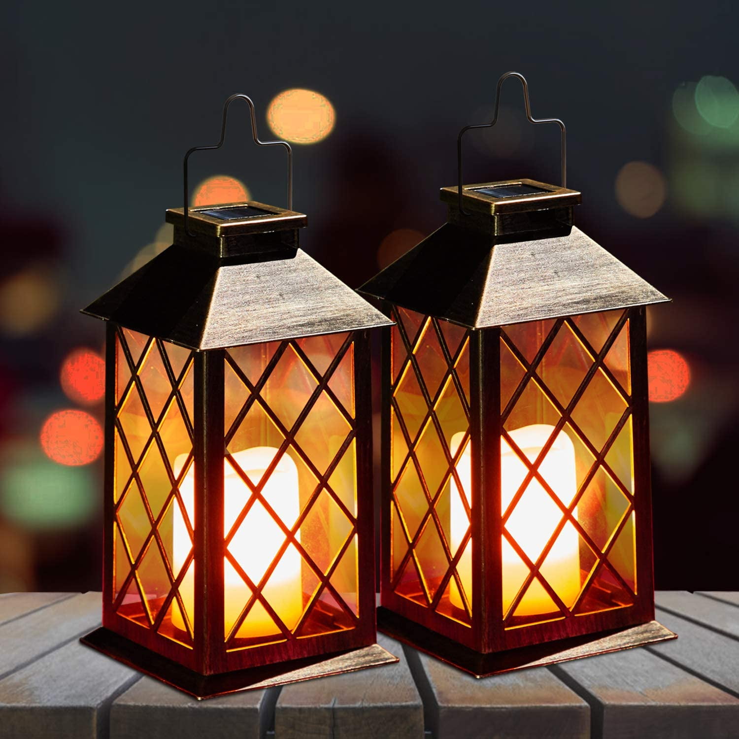Garden Flickering Solar Power Outdoor Hanging LED Candle Lantern Light W/ Bulb 