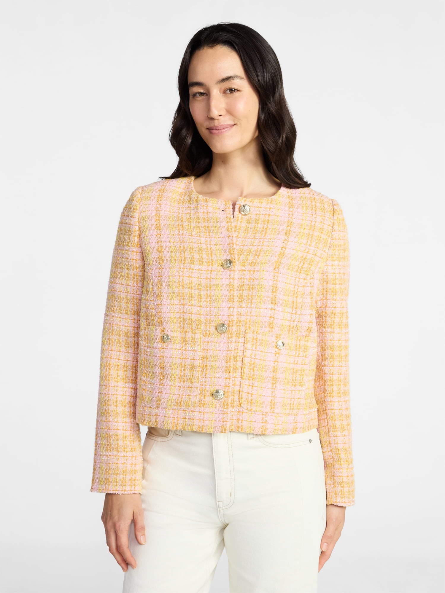 【新品】LADY LIKE TWEED SET UP Time and Tru Women's Tweed Ladylike Blazer Jacket, Sizes XS-XXXL