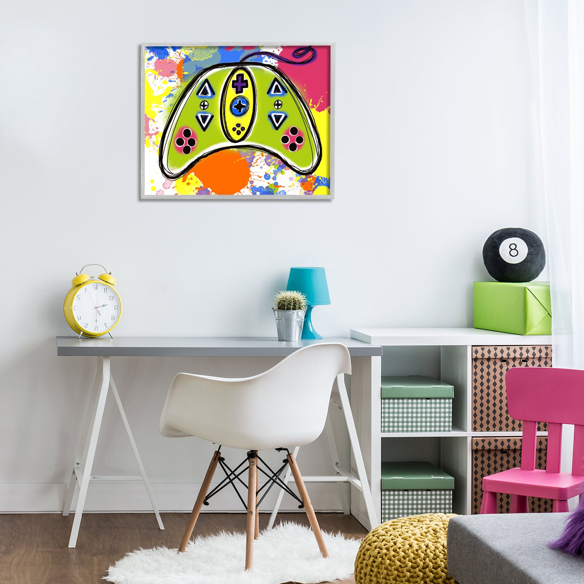 Stupell Industries Modern Pop Controller Novelty Painting Gray Framed Art Print Wall Art, 30 x 24