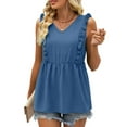 thumbnail image 3 of Mittory Womens Babydoll Tank Tops V Neck Ruffle Sleeve Pleated Peplum Shirts Summer, 3 of 8
