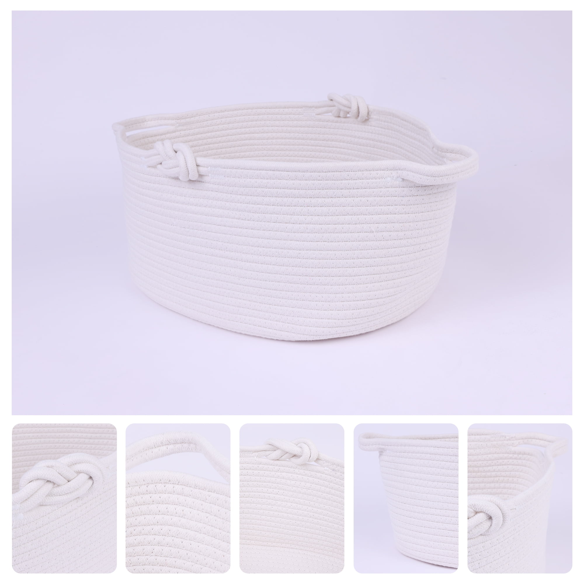 Unique Bargains 1 Pack Woven Storage Basket Bin with Handle for Clothes, Shoes White S