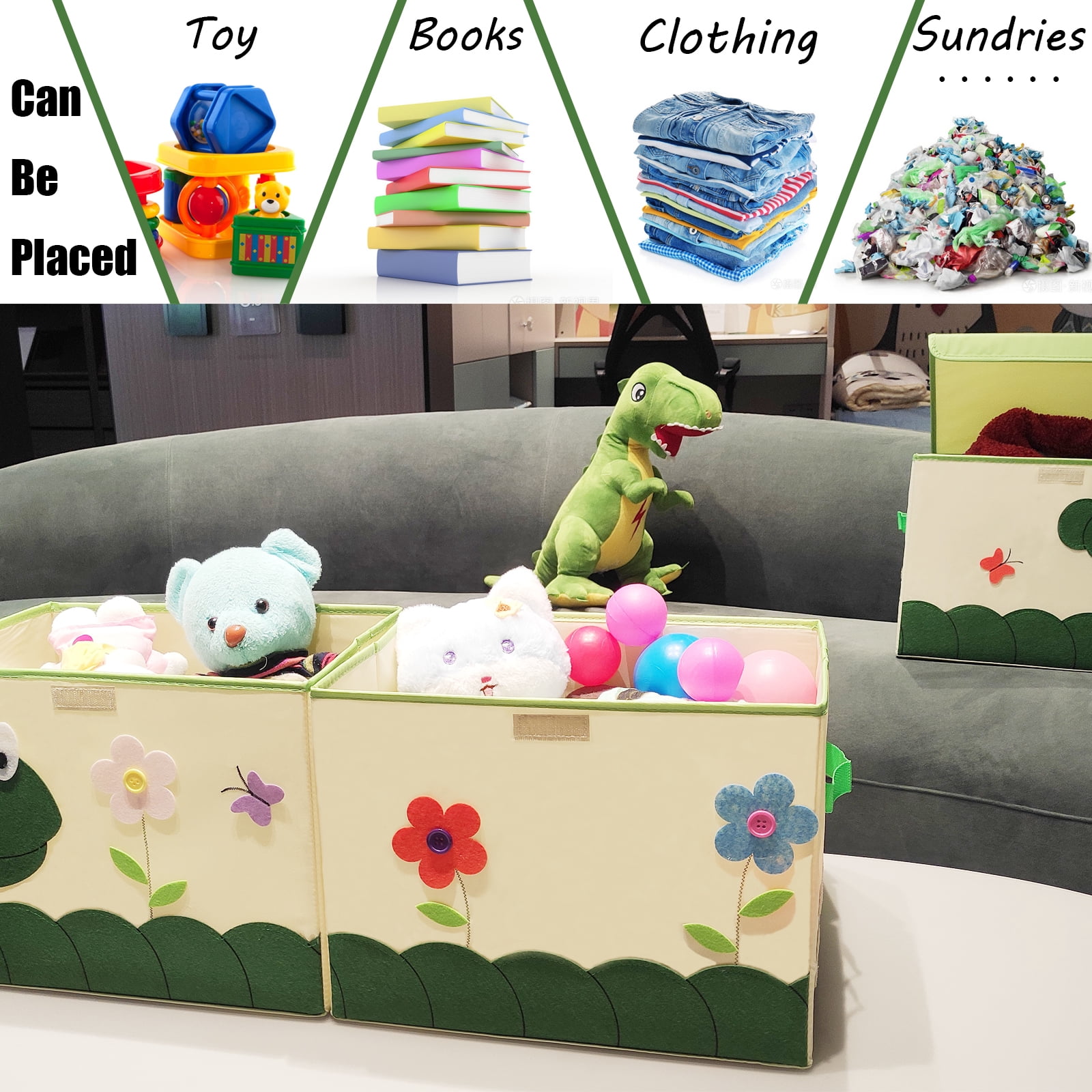 ASKETAM Kids Toy Box - Large Storage Bin for Boys & Girls, Cute Organizer (Green Caterpillar)