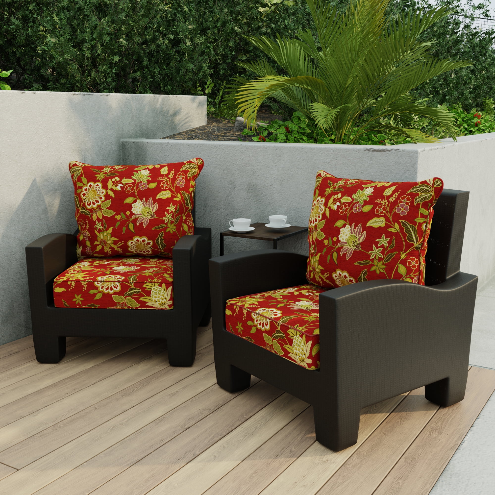 Jordan Manufacturing 46.5" x 24" Alberta Salsa Red Floral Rectangular Outdoor Deep Seat Chair Cushion Set with Welt