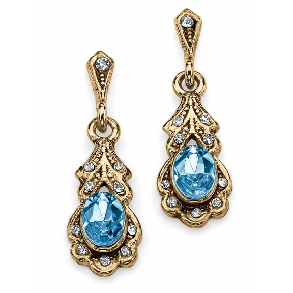 PalmBeach Jewelry Oval-Cut Simulated Birthstone Drop Earrings in Antiqued Goldtone