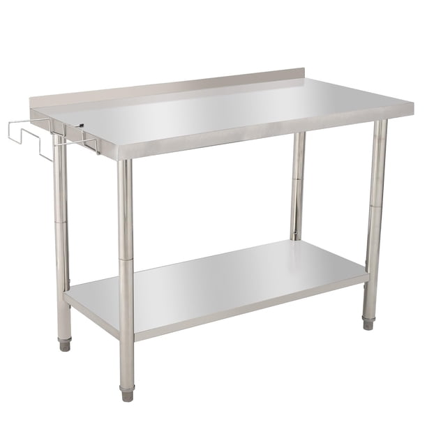 Yeshouse Mesa de acero inoxidable para preparación y trabajo con protector contra salpicaduras, mesa de cocina resistente con estante inferior ajustable y patas para restaurantes, hogares y hoteles