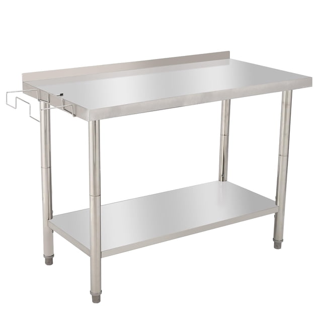 BeesClover Table en Acier Inoxydable pour Préparation et Travail avec Dosseret, Table de Cuisine Robuste avec Étagère et Pied Réglables pour Restaurant, Maison et Hôtel