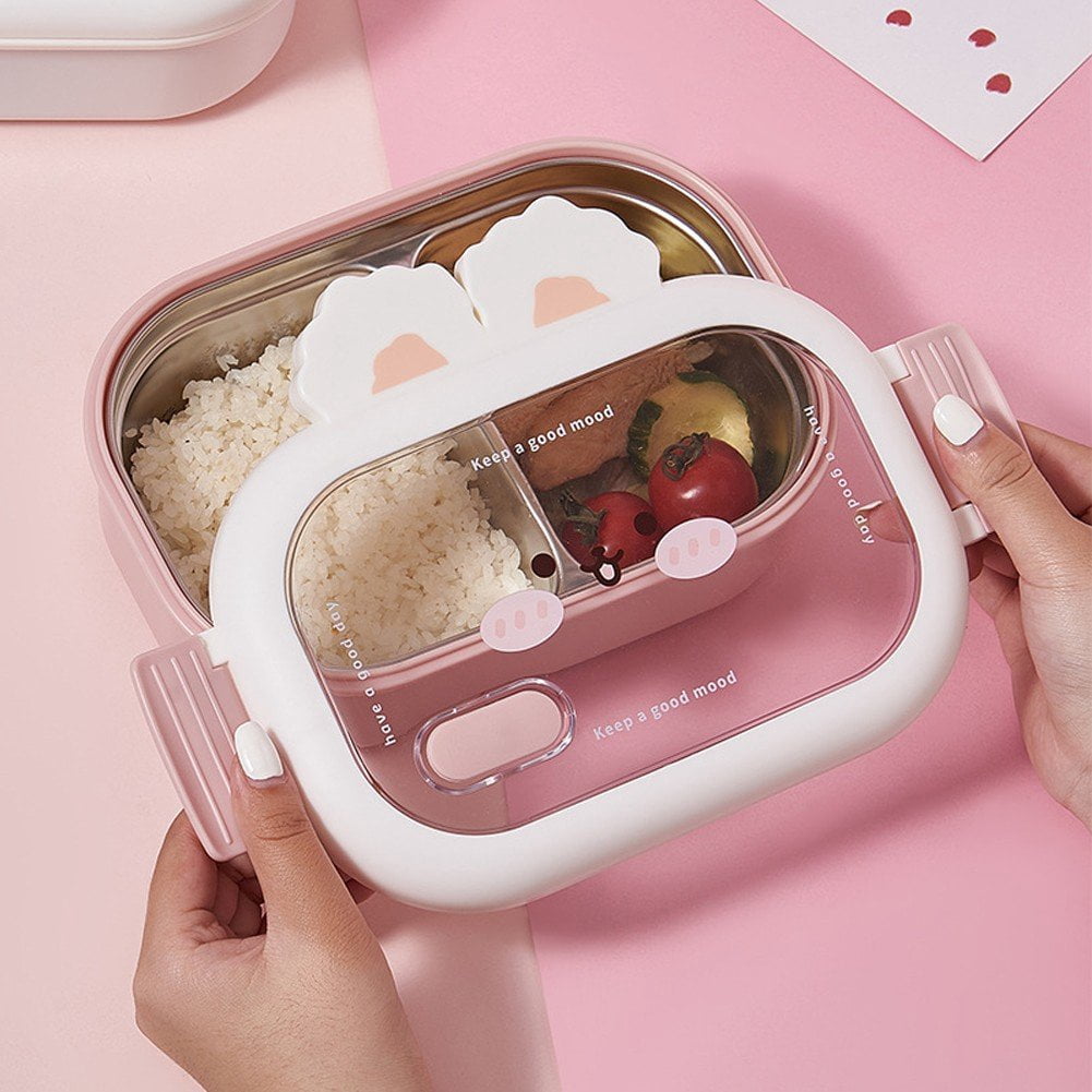 Stainless Steel Bento Box with Compartments Cute Bunny Lunch Box for Office Outdoor Camping Picnic
