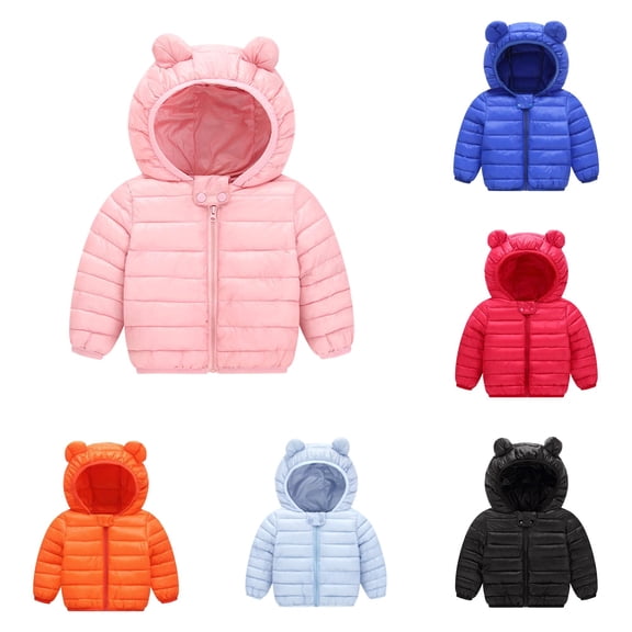 Rhuody Coats For Boys 6-12 Months Winter Long Sleeve Cartoon Graphic Hooded Zipper Windproof Jacket Fashion Wear