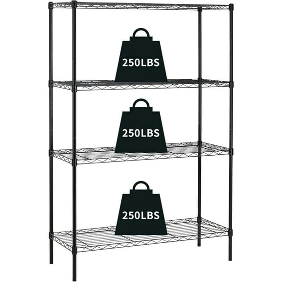 4 Tier Wire Shelving Unit Storage Shelves Shelf Organizer 54"x36"x14" Heavy Duty Metal Storage Rack Wire Rack Height Adjustable for Laundry Bathroom Kitchen Garage Shelving (Black)