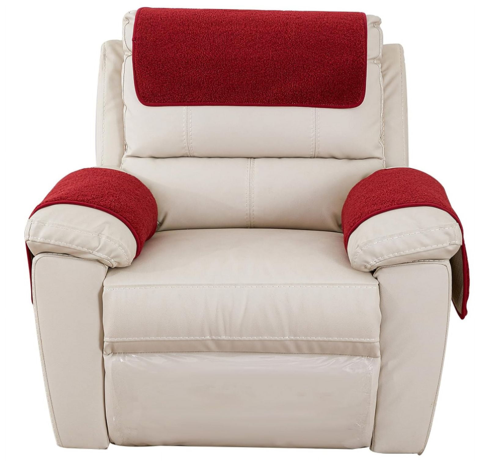 Garayma 3 Pcs Recliner Covers Armrest Covers with Storage Pockets Headrest Cover Armchair Slipcovers Sofa Recliner Protector Red