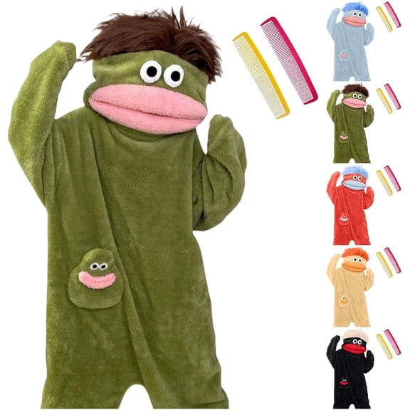 Big Mouth Monster Onesie Adult Pajamas Loungewear Funny Hooded Jumpsuit | Funny Onesies for Adults,Oversized One Piece Jumpsuit,Cosplay Costume,Winter Warm Plush,Long Sleeve Loose Cozy Pajama,Comb