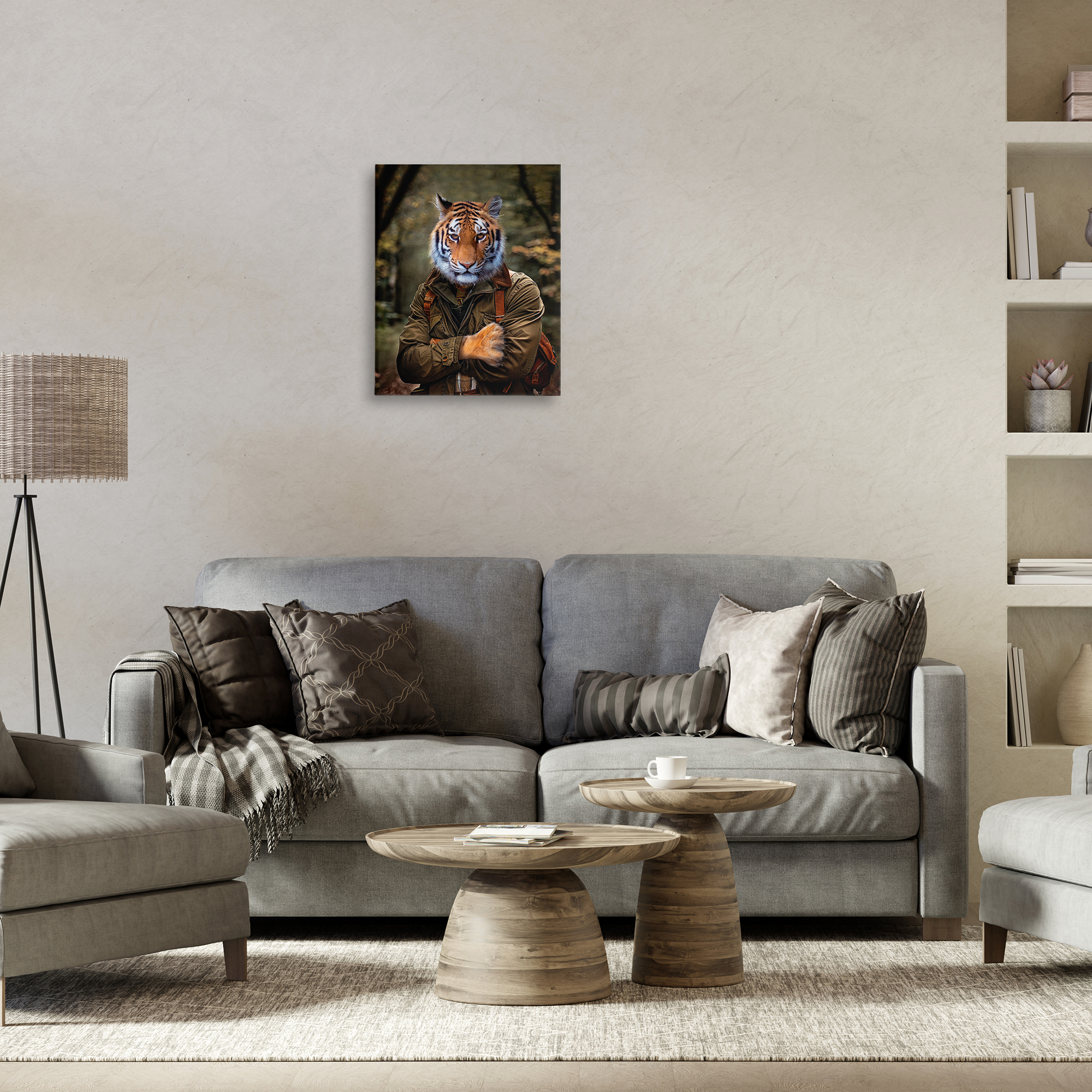 Stupell Industries Tiger in Hiking Attire Animals & Insects Painting Gallery Wrapped Canvas Art Print Wall Art, 16 x 20