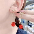 thumbnail image 3 of Snowflake Santa Claus Threader Tassel Earrings for Women Sterling Silver Pins Red Crystal Stock Christmas Hat Dangle Drop Christmas Tree Earring Studs Christmas Party Jewelry, 3 of 12