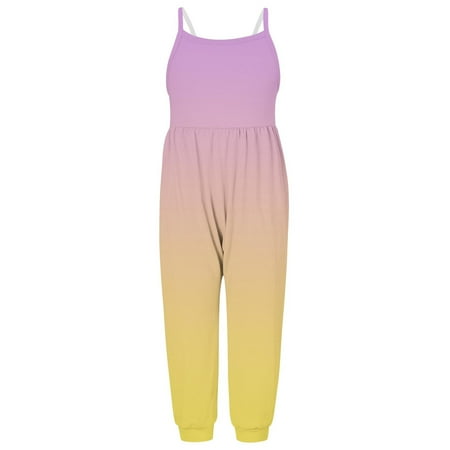 

Toddler Baby Girl Jumpsuit One Piece Gradient Printed Sleeveless Strap Romper Harem Pant with Pockets Summer Outfit Clothes(Purple 4-5 Years)