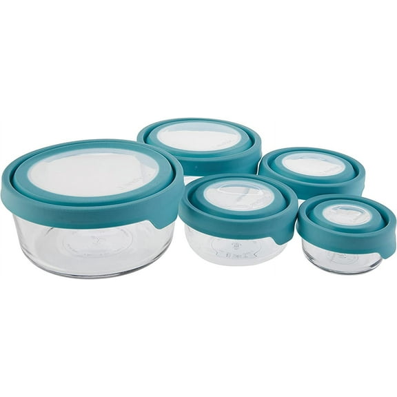 TrueSeal Glass Food Storage Containers with Airtight Lids, Set of 10,Mineral Blue