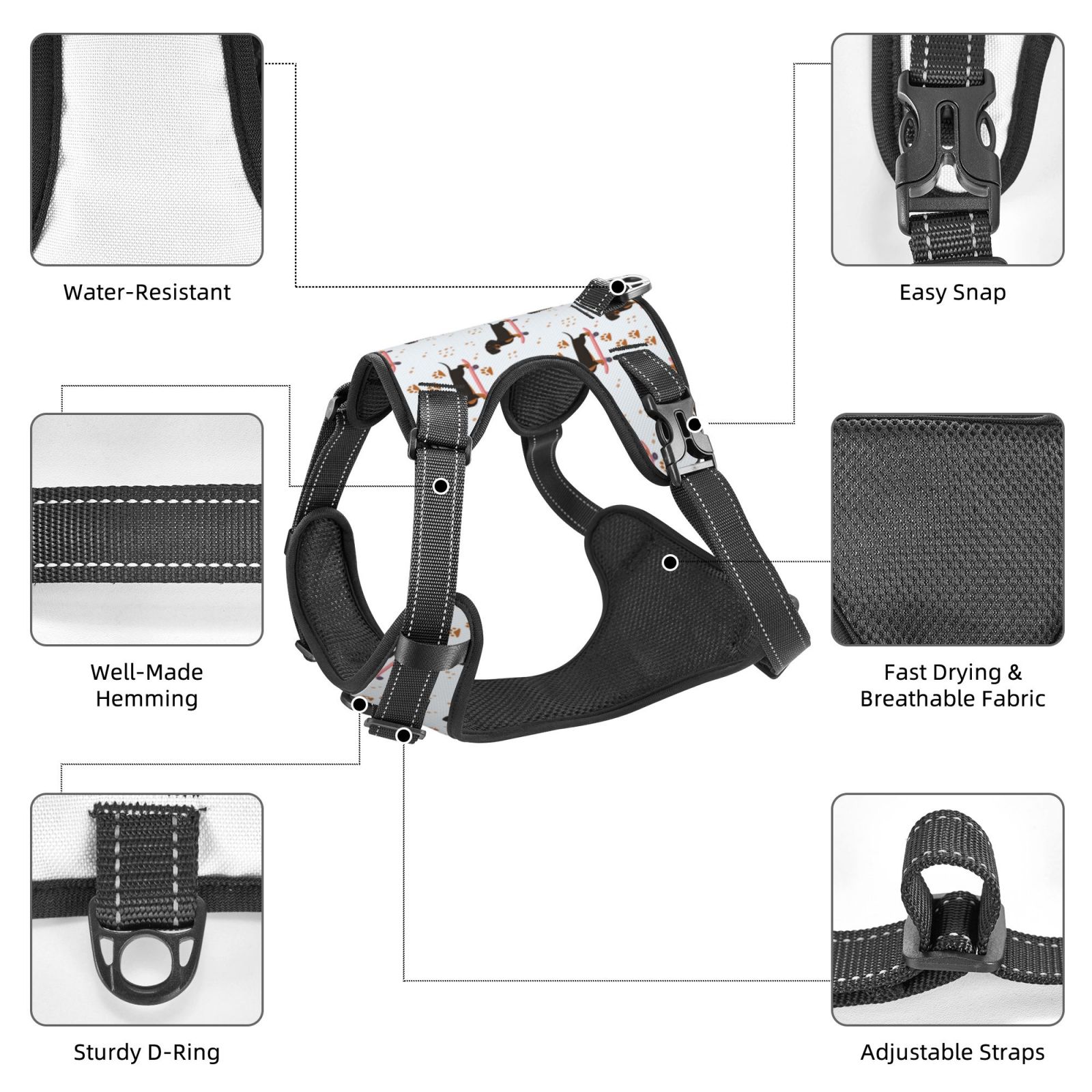 Picia Dachshund Dog No-Pull Dog Harness Reflective Front Clip Vest with Handle,Step-in Air Dog Harness,Adjustable 2 Metal Rings 4 Buckles,Easy to Put on & Take Off Medium
