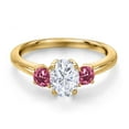 thumbnail image 3 of Gem Stone King 18K Yellow Gold Plated Silver White Moissanite and Pink Tourmaline Engagement Ring for Women | 1.20 Cttw | Oval 7X5MM | Gemstone Birthstone | Size 5, 3 of 7