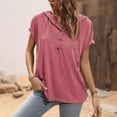 thumbnail image 4 of Womens Shirts Summer Loose Hooded Button Short Sleeve T Shirt Womens Tops, 4 of 7
