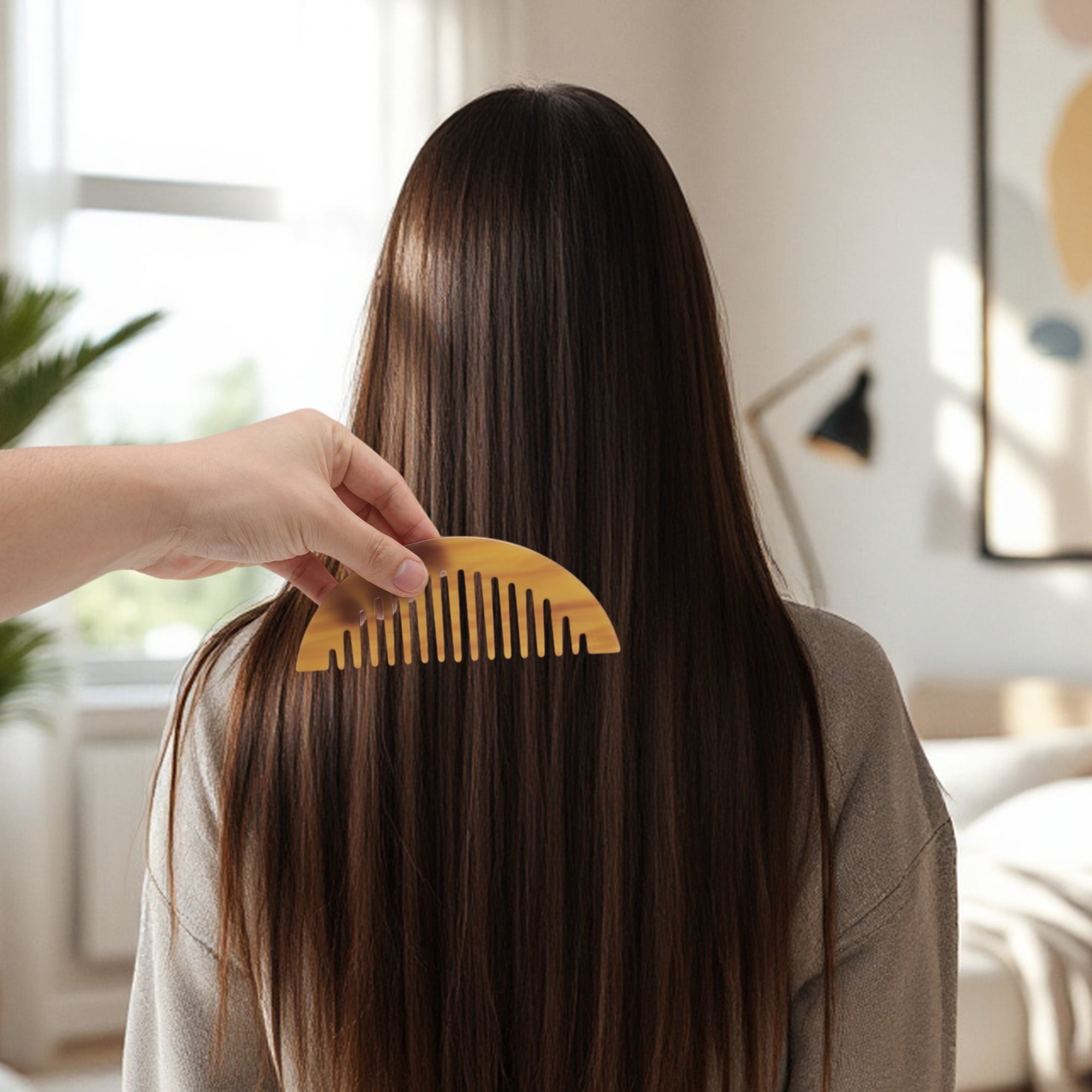Unique Bargains 1 Pc Convenient Half Round Hair Comb for Making Hair Smooth Coffee